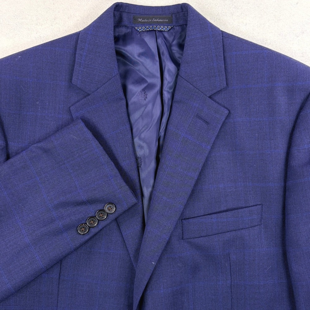 Lauren Ralph Lauren Mens Blue Windowpane Wool Blend 2-Button Blazer Sport Coat